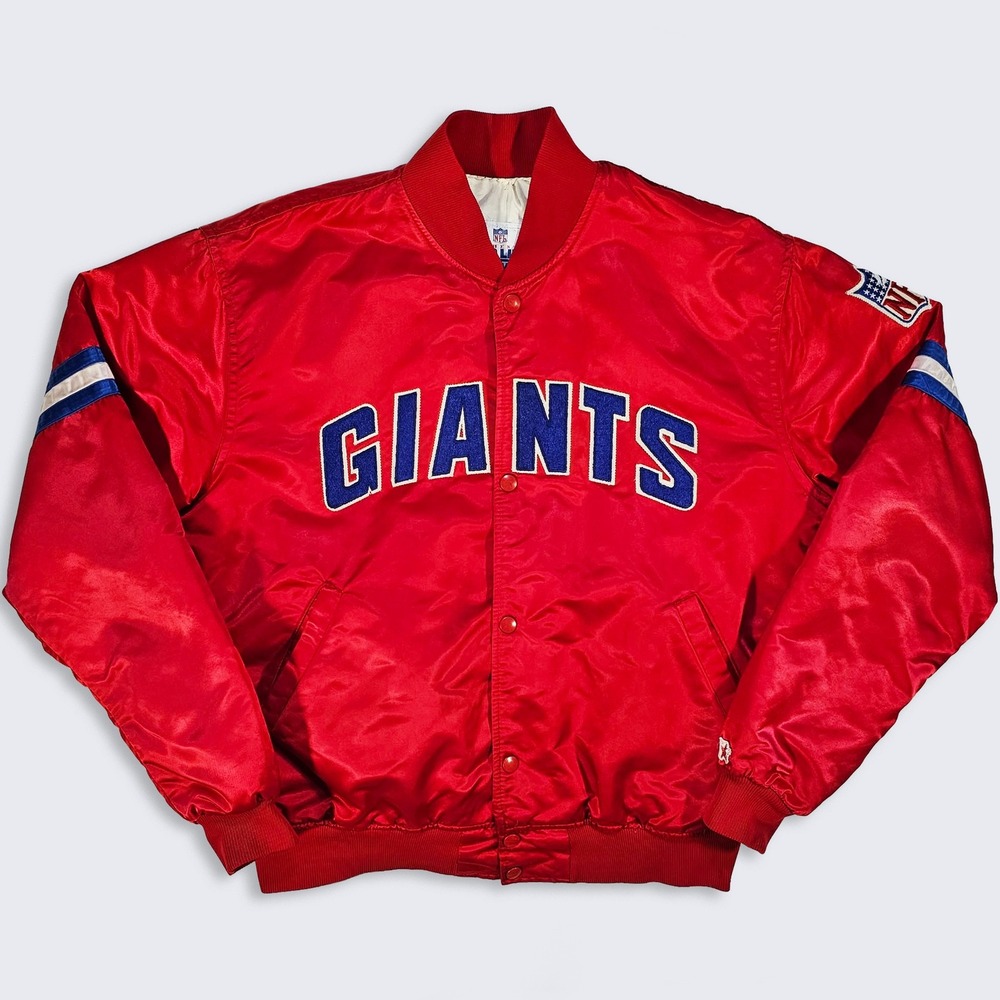 New York Giants Vintage 80s Starter Red Satin Bomber Jacket